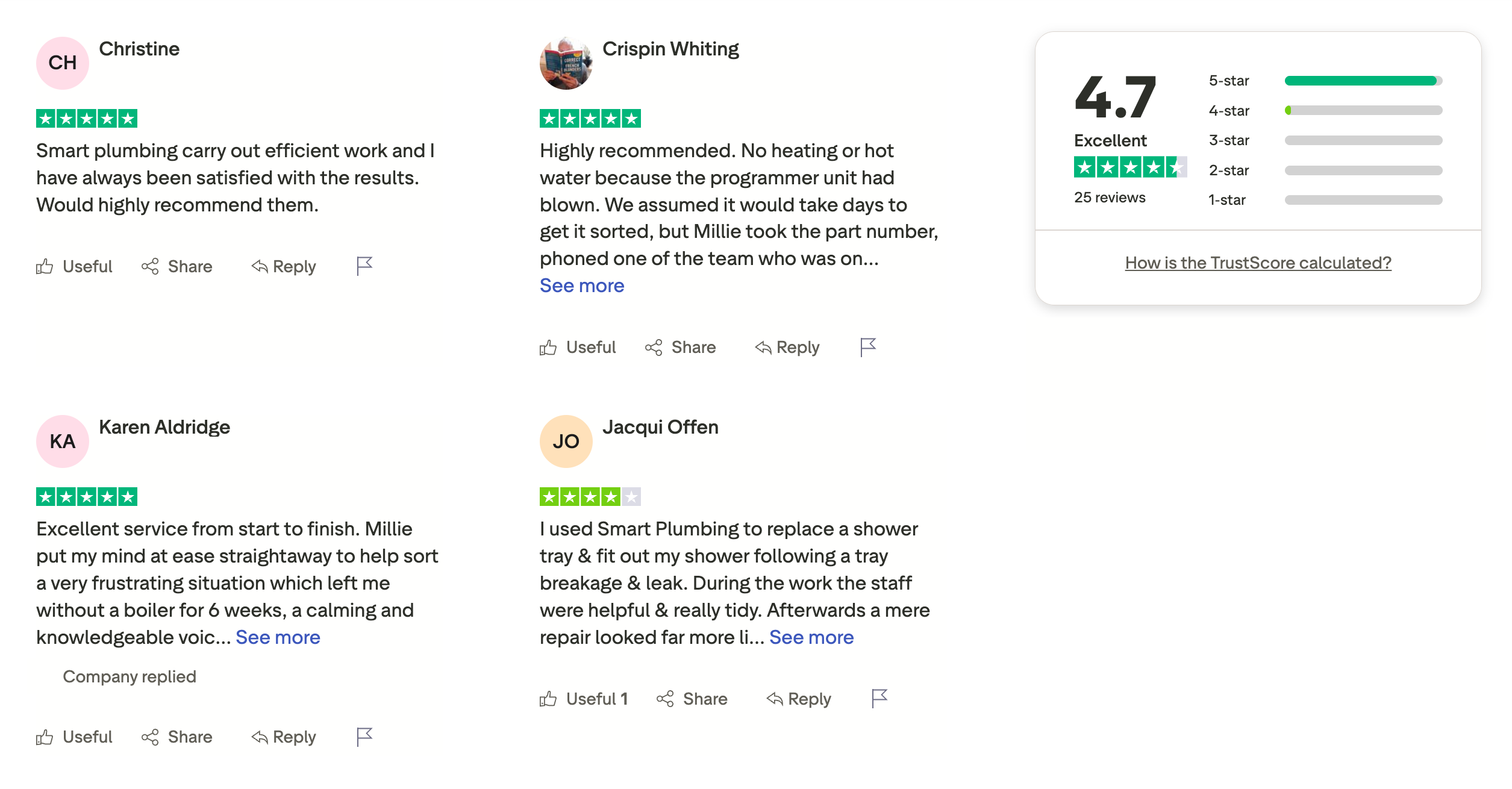 Smart Plumbing Trustpilot reviews profile